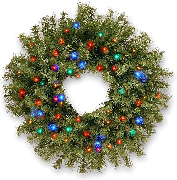 National Tree Company Pre-Lit Artificial Christmas Wreath, Green, Norwood Fir, Multicolor Lights,... | Amazon (US)