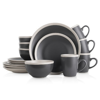 Stone Lain Serenity 16-Piece Stoneware Dinnerware Set, Service for 4, Grey and Cream | Target