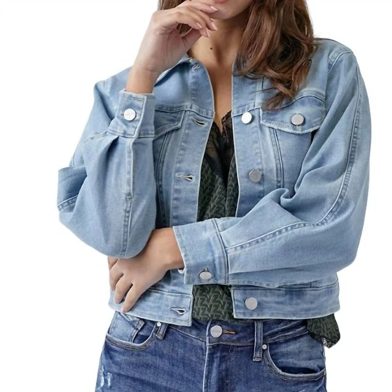Risen Balloon Sleeve Denim Jacket In Light Wash - Blue - L | Verishop
