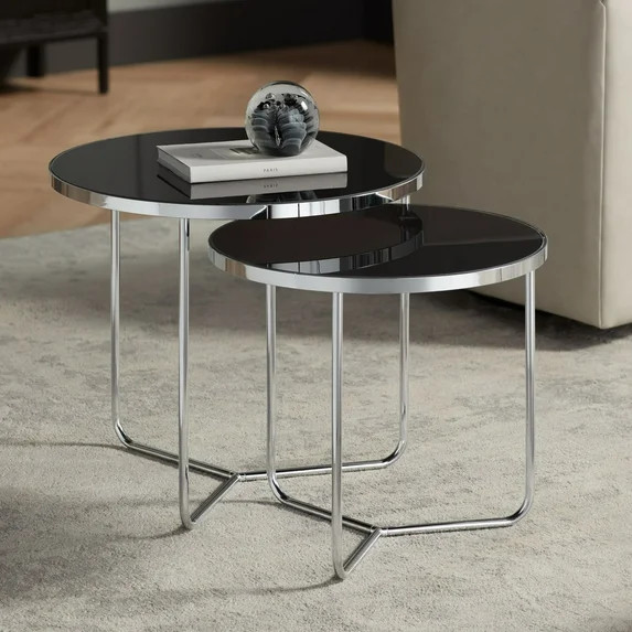 Studio 55D Collins Mid-Century Modern Chrome Round Nesting Tables Set of 2 19 1/2" Wide Silver Bl... | Walmart (US)