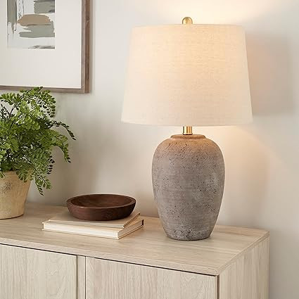 Nourison 23" Earth Brown Rustic Ceramic Jar Table Lamp for Bedroom, Living Room, Dining Room, Off... | Amazon (US)