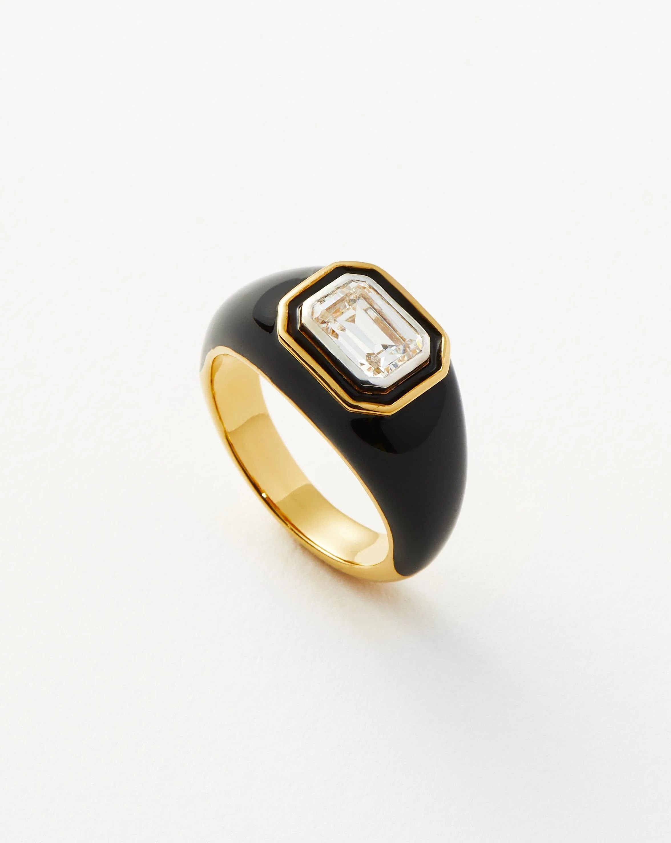 Enamel & Stone Dome Statement Ring | 18ct Gold Plated Vermeil/Black Rings | Missoma