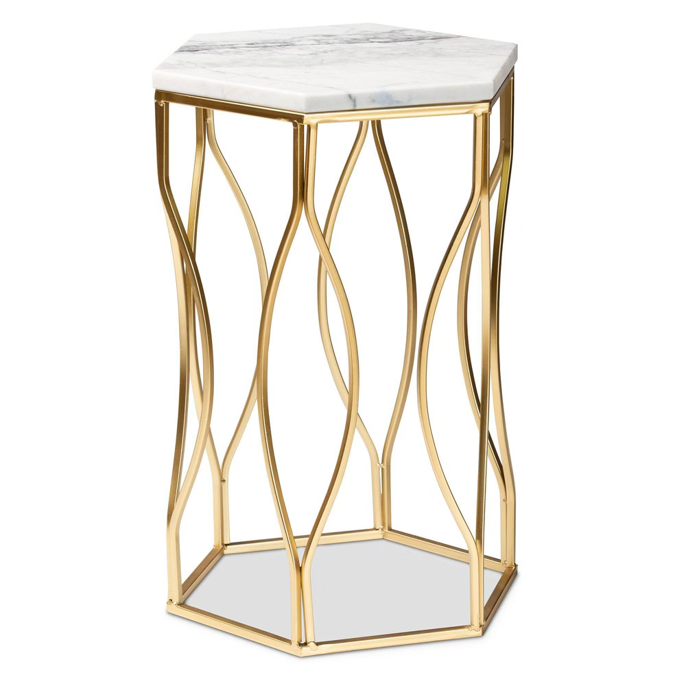 Kalena Metal End Table with Marble Tabletop Gold - Baxton Studio | Target