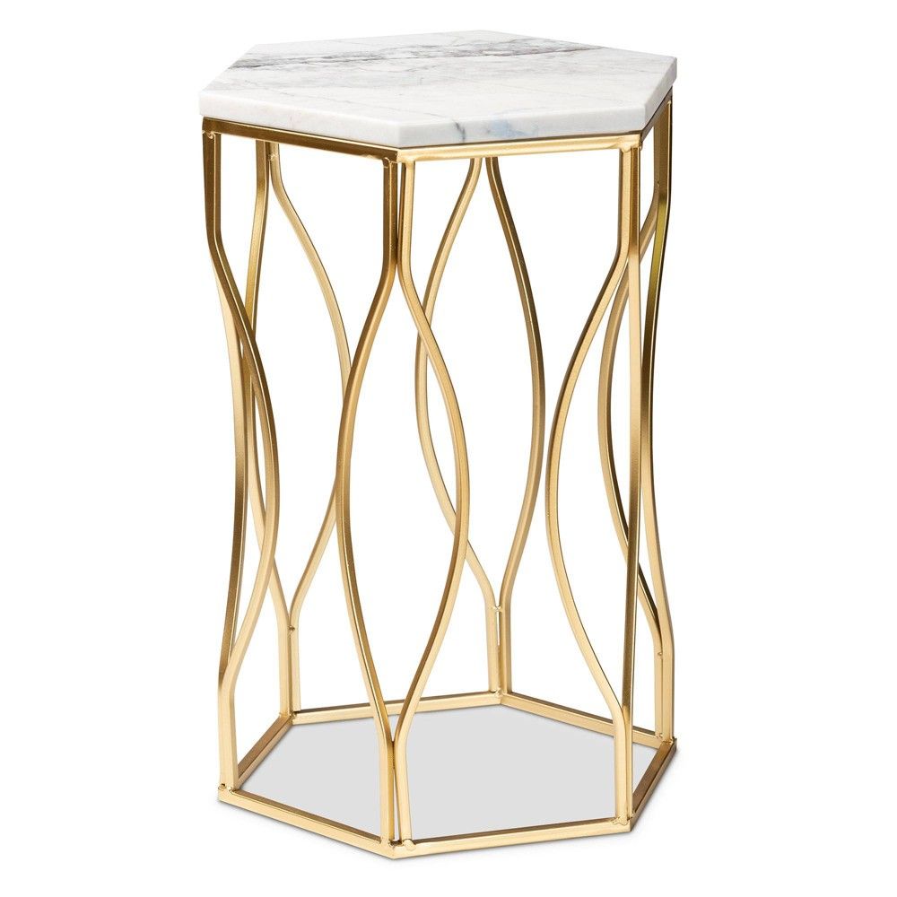 Kalena Metal End Table with Marble Tabletop Gold - Baxton Studio | Target