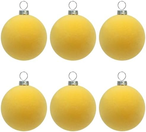 KI Store Yellow Velvet Ball Ornaments 6pcs 2.36-Inch for Christmas Tree Decor Party Baby Shower F... | Amazon (US)
