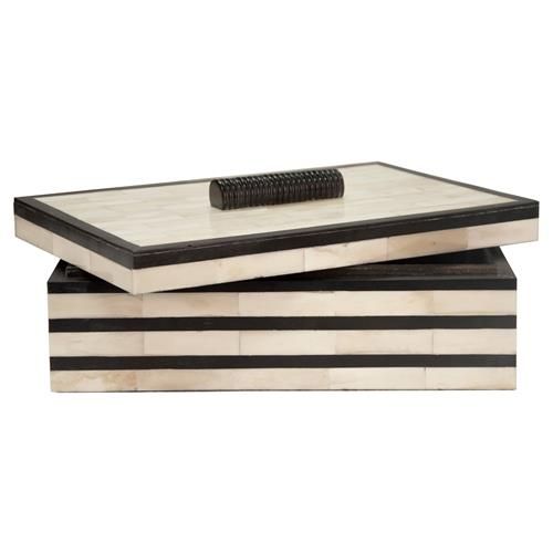 Korbyn Modern Classic Natural White Bone Black Stripe Decorative Box | Kathy Kuo Home