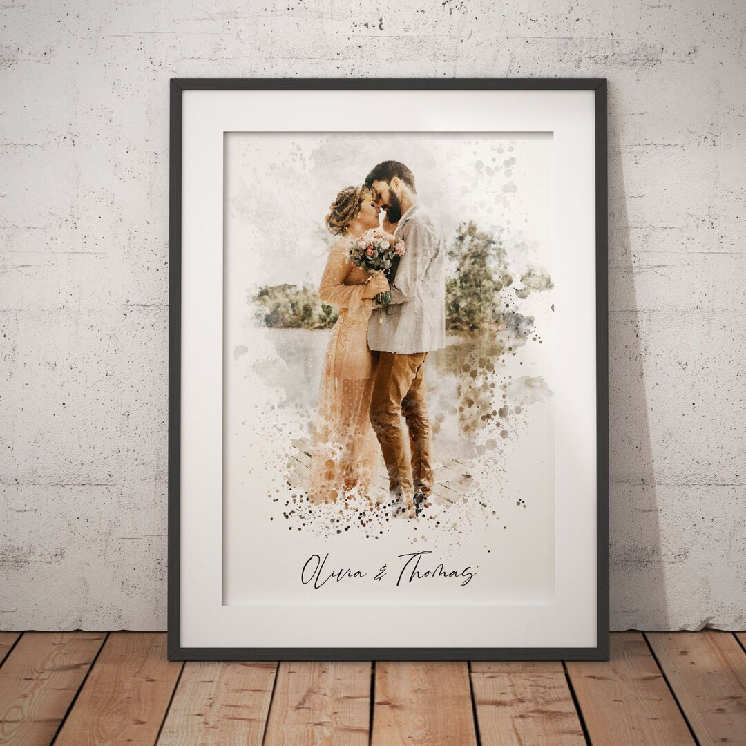 Watercolour Couple Portrait From Photo, Custom Wedding Anniversary, Christmas Gift, Husband, Enga... | Etsy (US)