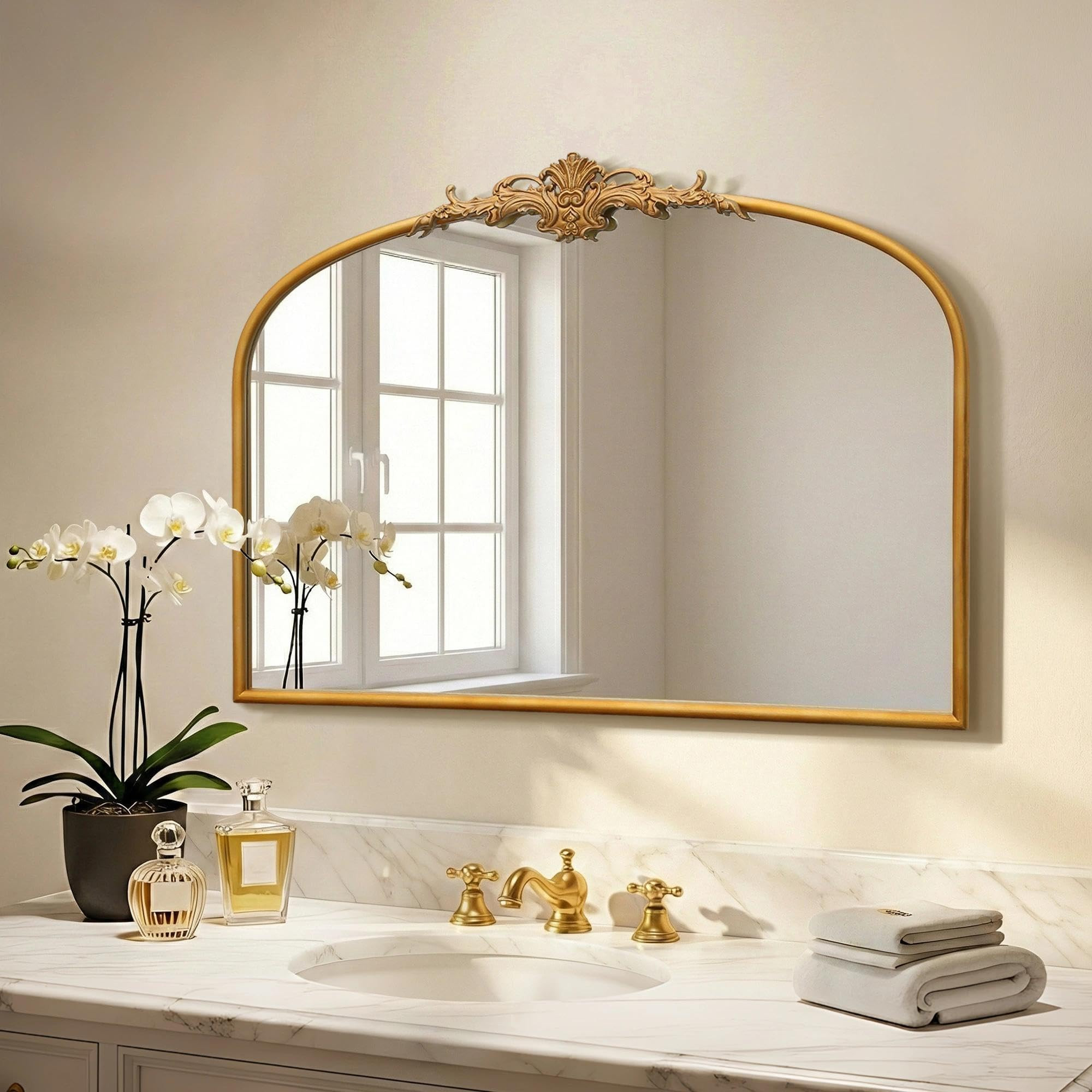 Besdomus Antique Arched Gold Mirror: 32"x24" Large Gleaming Gold Antique Wall Mounted Mirror - Ba... | Amazon (US)