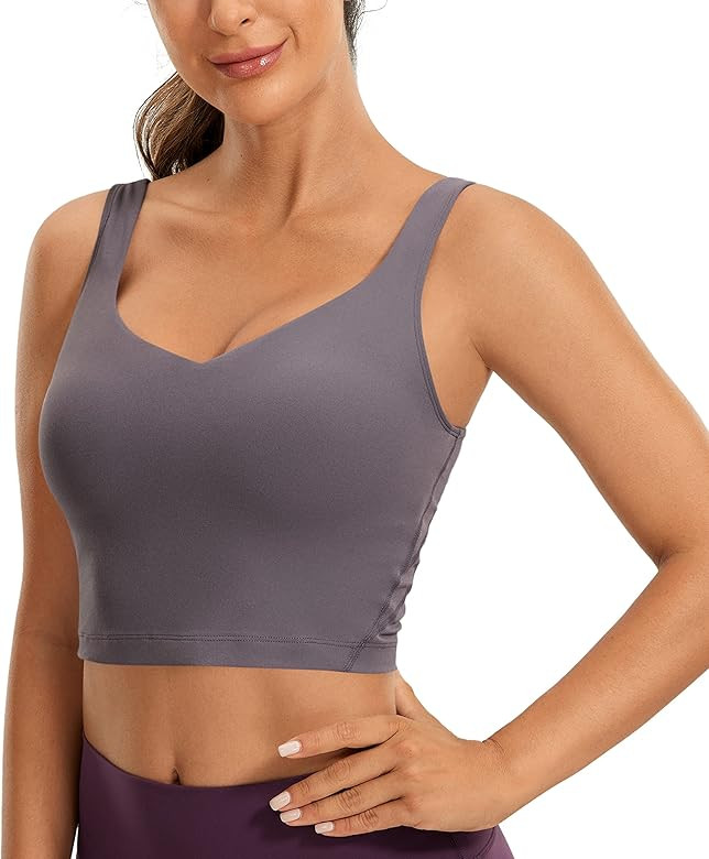 CRZ YOGA Butterluxe Womens V Neck Longline Sports Bra - Padded Workout Crop Tank Top with Built i... | Amazon (US)