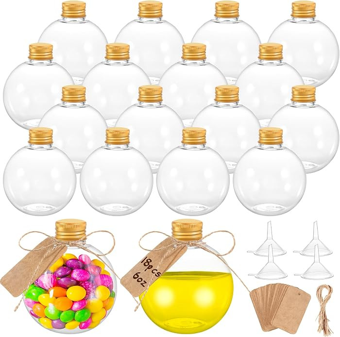 18 Pcs 6 oz Spherical Plastic Potion Bottles Ball Shape Sand Art Bottles with Funnel Christmas Bo... | Amazon (US)