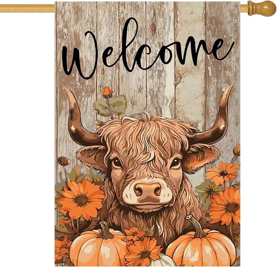 Fall Highland Cow House Flag 28x40 Double Sided, Welcome Fall Pumpkin Large Garden Flags Outside ... | Amazon (US)