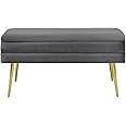 SOFT ASS Modern Velvet Storage Bench Upholstered Footrest Ottoman with Gold Metal Legs, Apply Liv... | Amazon (US)