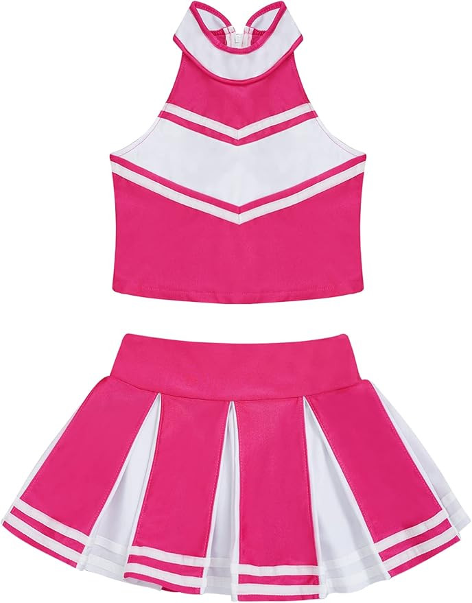 Moily Big Girls Classic Cheerleading Team Uniform High Neck Crop Top with Pleated Boxer Skirts Ro... | Amazon (US)