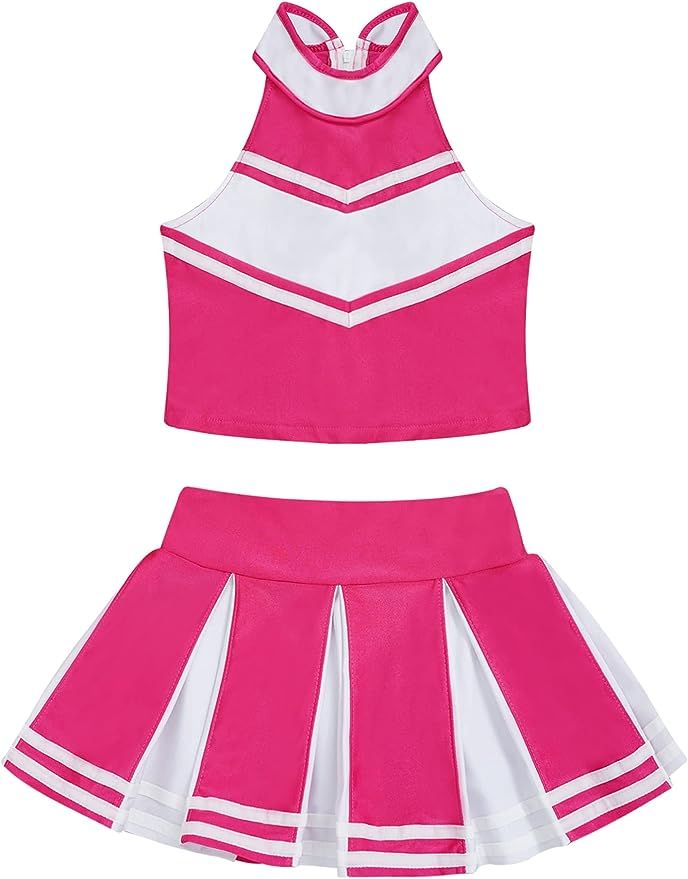 Moily Big Girls Classic Cheerleading Team Uniform High Neck Crop Top with Pleated Boxer Skirts Ro... | Amazon (US)