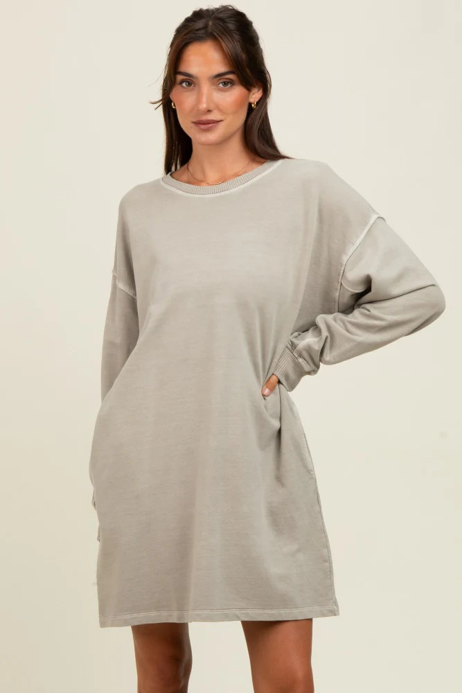 Beige Oversized Long Sleeve T-Shirt Dress | PinkBlush Maternity