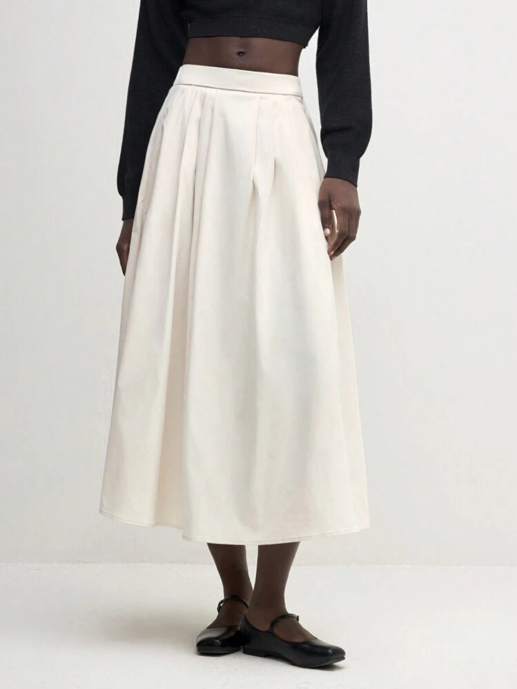 BizChic Saia Básica Branca Evasê Para Mulheres, Versátil Para Transporte Urbano, Negócios, Casual, Uso No Escritório, Traje Formal Elegante Para Mulheres | SHEIN