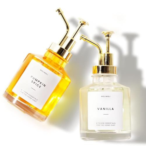 Molimoli Coffee Syrup Dispenser for Coffee Bar, Coffee Pump Dispenser, Glass Syrup Bottle w. Pump, 11.8 oz 350 ml, Set of 2, Gold Upgraded Pump | Amazon (US)