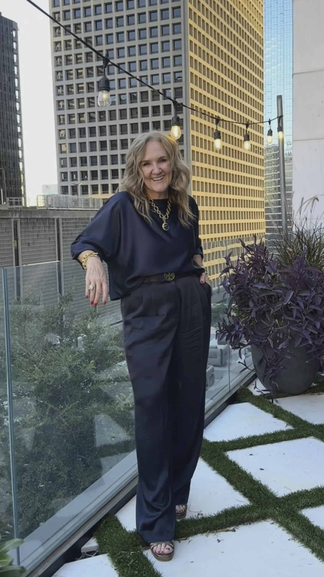 Frosted glam look tonight! 

Navy satin will be perfect through fall winter and holidays. 

Pants size 10. Size up if inbetween. 
The blouse is lovely too. Wearing an XL as that’s what they had in store. I would have preferred a large. 

And my Julie Vos gold jewelry is a favorite. It was the frosting on my Outfit in this new London blue cabachon collection. 

And my favorite new bra by Eby. The relief bra. I need a second for the rotation! 15% off code NANETTEFS15

Aritzia trousers Dillards blouse Julie Vos gold jewelry 

#LTKCon #LTKOver40 #LTKMidsize