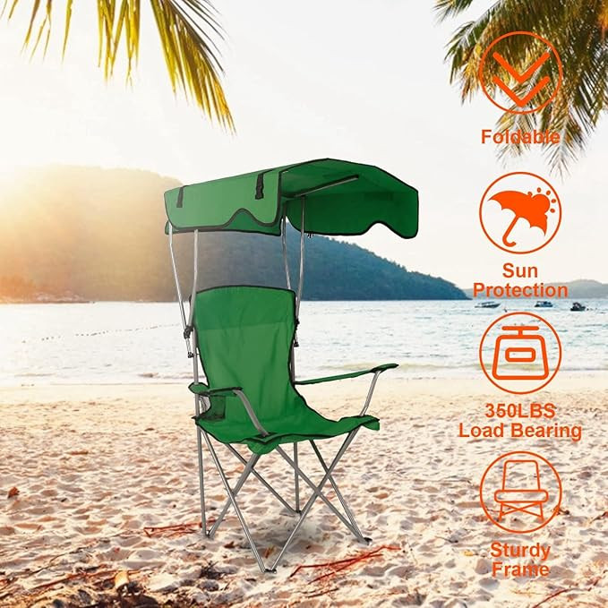 TeqHome Camping Chair with Canopy, Outdoor Folding Lounge Chair with Adjustable UPF 50+ Sun Shade... | Amazon (US)