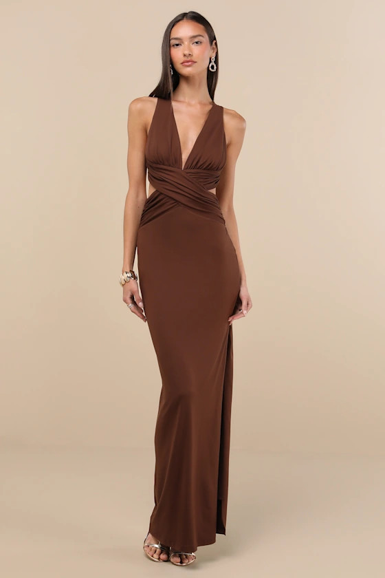 Alexandria Brown Backless Column Maxi Dress | Lulus