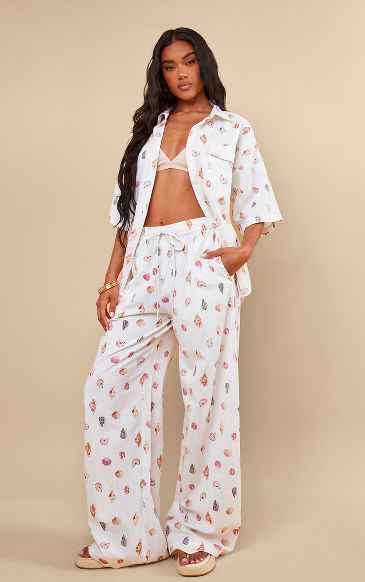 Cream Seashell Drawstring Extreme Pants | PrettyLittleThing US