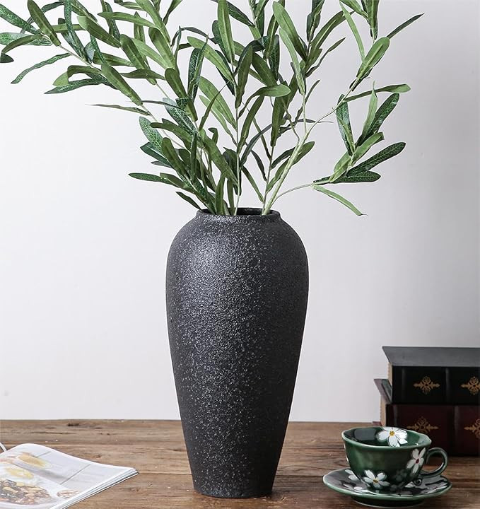 Large Ceramic Vase, 13 inch Black Farmhouse Vase,Pottery Decor,Decorative Vases for Home Decor,Ru... | Amazon (US)