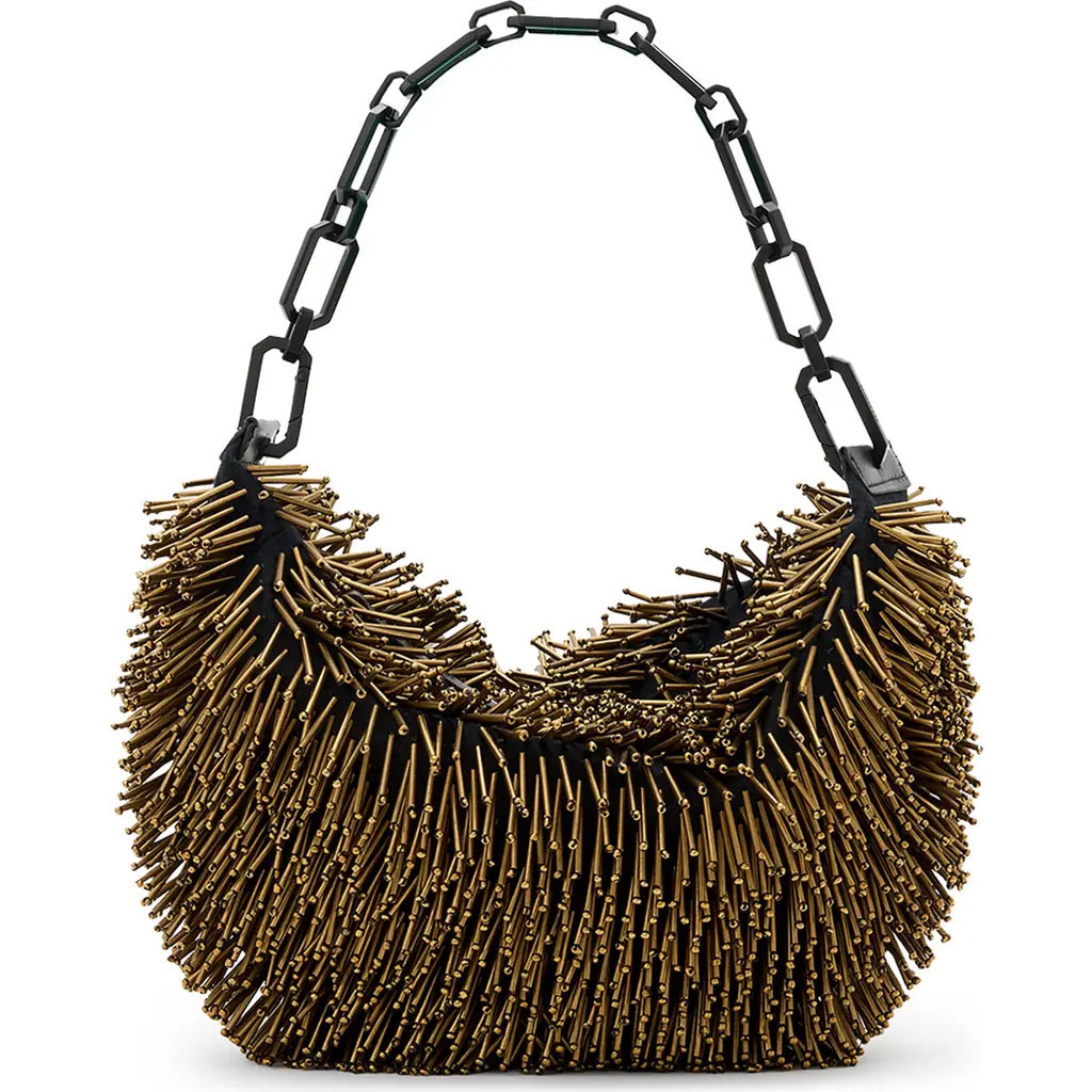 AllSaints Mini Madea Chain Handle Leather Handheld Bag in Warm Brass/Black at Nordstrom | Nordstrom