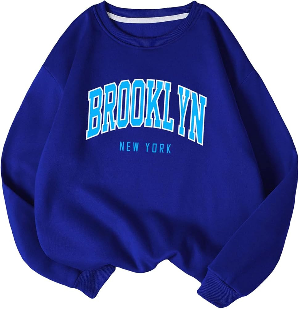 WDIRARA Women's Plus Size Letter Print Round Neck Sweatshirt Long Sleeve Graphic Pullovers | Amazon (US)