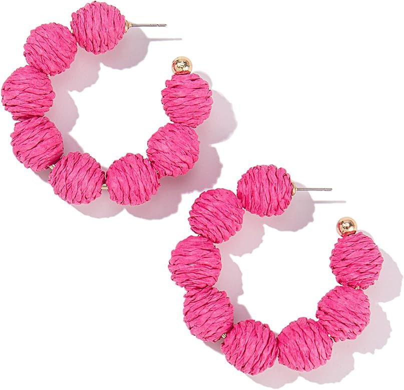 Raffia Hoop Earrings Statement Boho Earrings Cute Rattan Earrings Handmade Colorful Earrings for ... | Amazon (US)