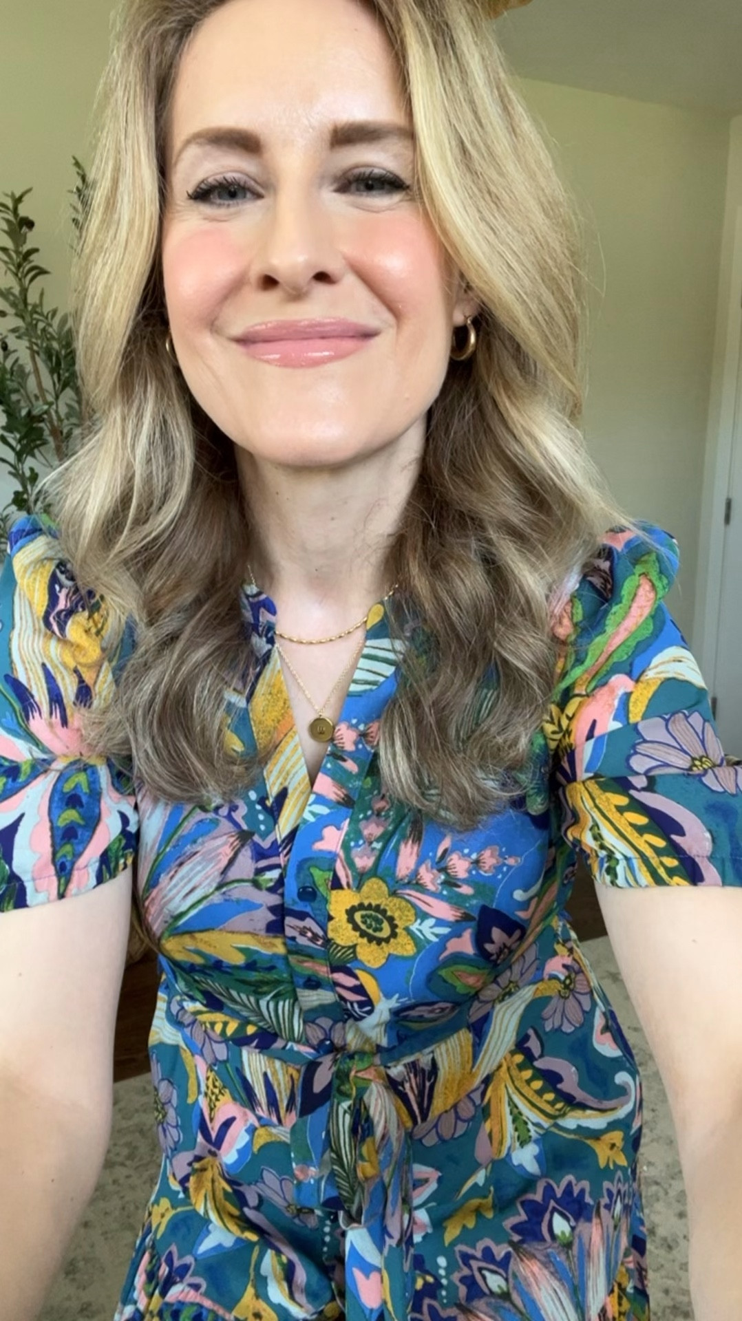 Walmart shirtdress I am loving! Vibrant print and flattering silhouette. I recommend going up one size. I’m in the medium. #walmartfashion 

#LTKOver40 #LTKMothersDay