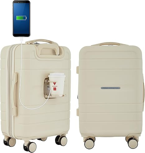 French Connection St. Martin Carry-On Luggage with Cup Holder/USB Ports, Whitecap Gray | Amazon (US)