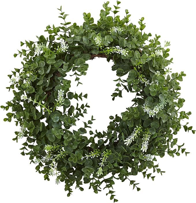 Nearly Natural 18in. Artificial Eucalyptus Double Ring Wreath with Twig Base | Amazon (US)