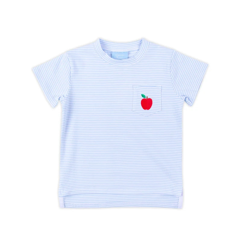 Darling Apple Light Blue Stripe Pocket Shirt | Classic Whimsy
