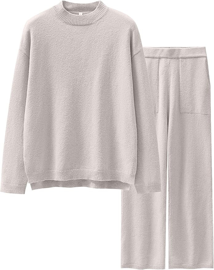 ANRABESS Womens 2 Piece Outfits Sweater Sets Knit Pullove Tops Wide Leg Pants Matching Lounge Set... | Amazon (US)