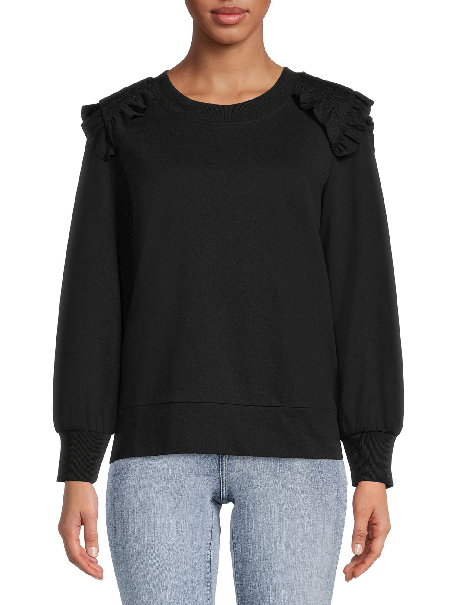 Time and Tru Women's Quilted Ruffle Sweatshirt - Walmart.com | Walmart (US)