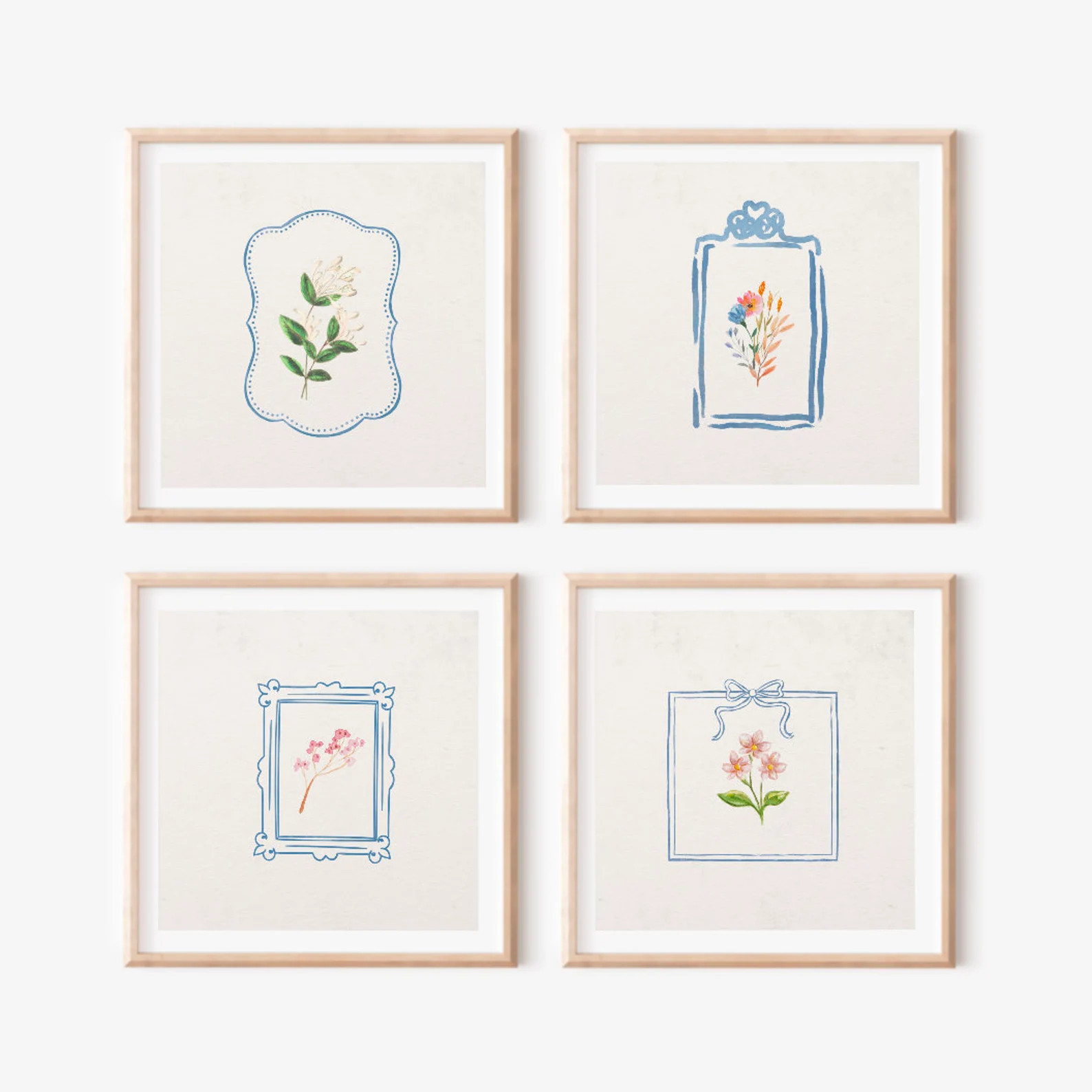 Bundle of FOUR Blue Vintage Botanical Print , Digital Downloadable Wall Art, Trendy Decor, Englis... | Etsy (US)