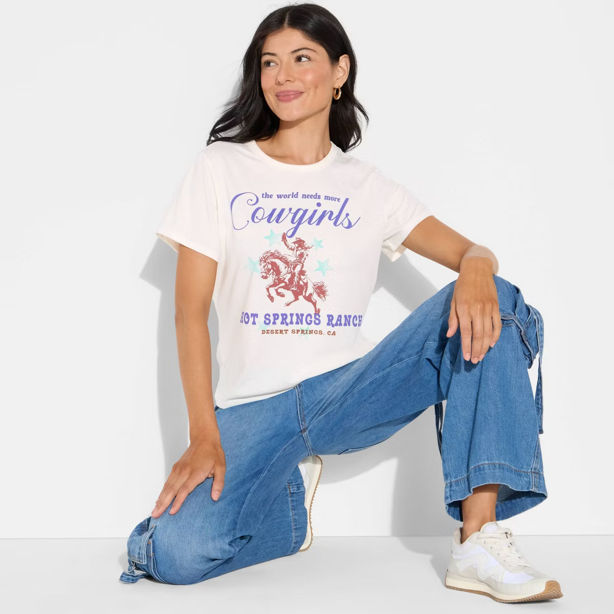 Women's Hot Spring Ranch Short Sleeve Graphic Shrunken T-Shirt - White | Target