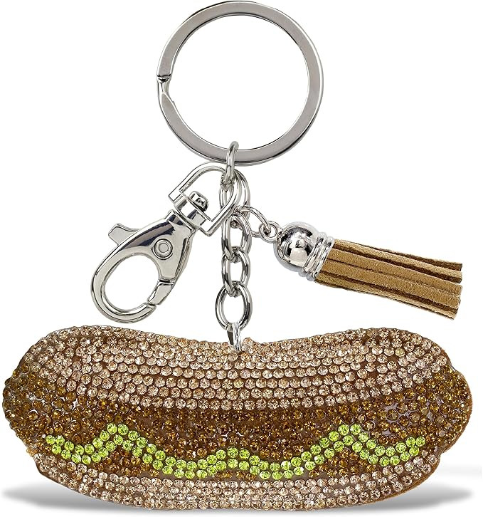 Hotdog Keychain - Brown Sparkling Rhinestones Charm with Tassel, Fashionable Stylish Polyester PU... | Amazon (US)