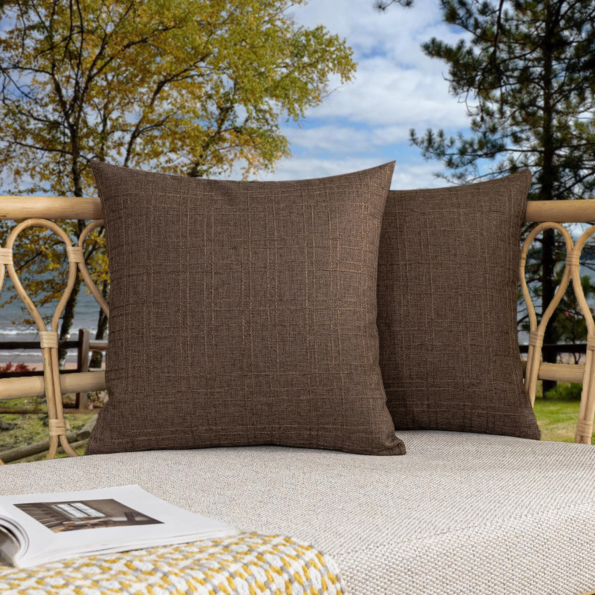 Kevin Textile Pack of 2 Outdoor Waterproof Throw Pillow Covers Decorative Farmhouse Checkered Squ... | Amazon (US)
