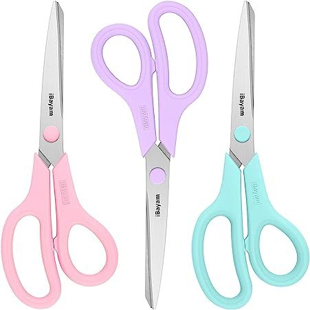 Scissors, iBayam 8" Multipurpose Scissors Bulk 3-Pack, Ultra Sharp Blade Shears, Comfort-Grip Han... | Amazon (US)
