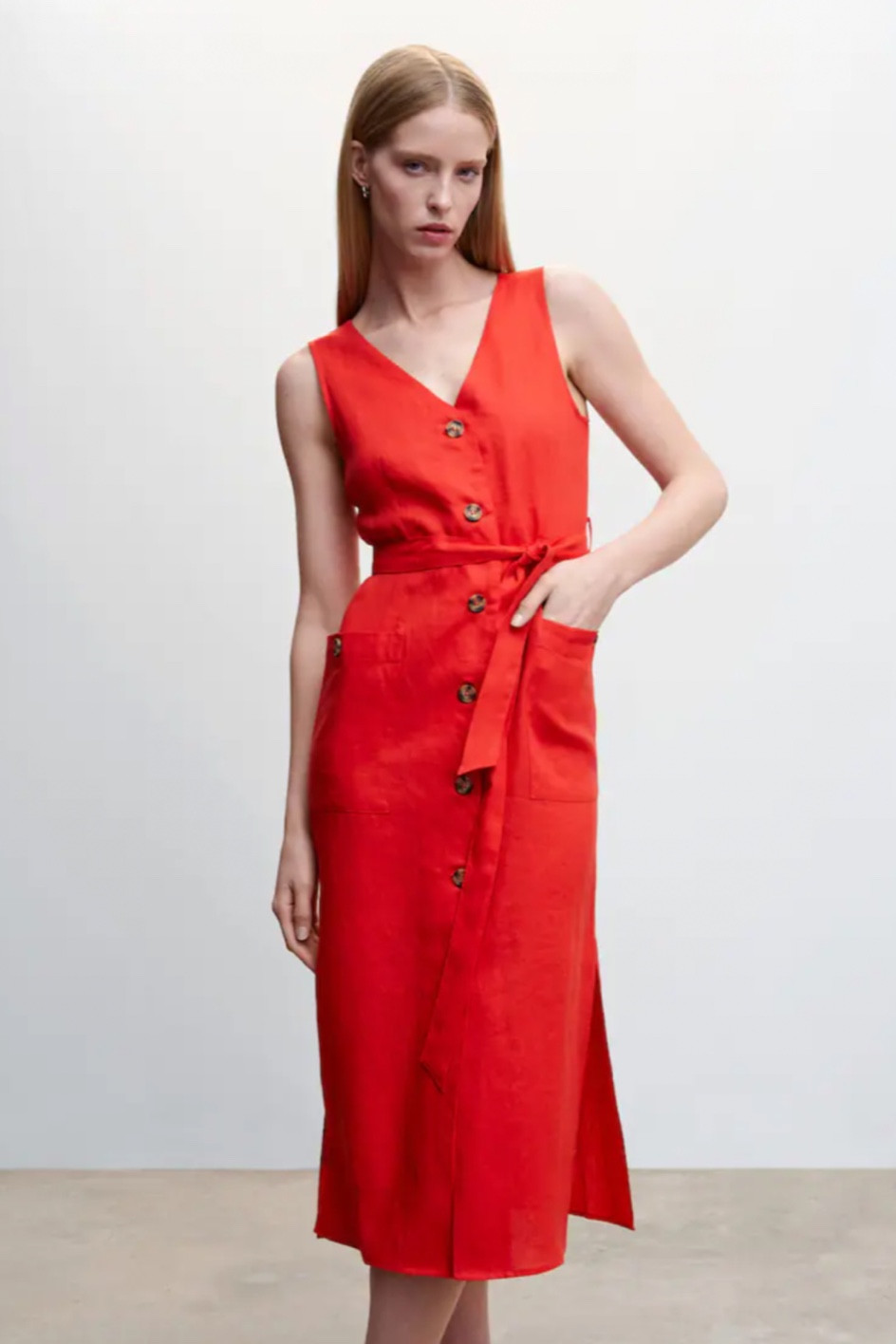 Red button front dress. Midi dress. Summer dress. Mango dress. 

#LTKFind #LTKstyletip #LTKunder100