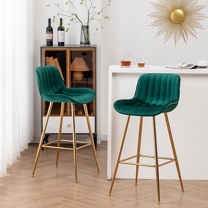 Sidanli Bar Height Stools Set of 2, Gold Bar Chairs in Modern Design, Green Bar Stools for Kitche... | Amazon (US)