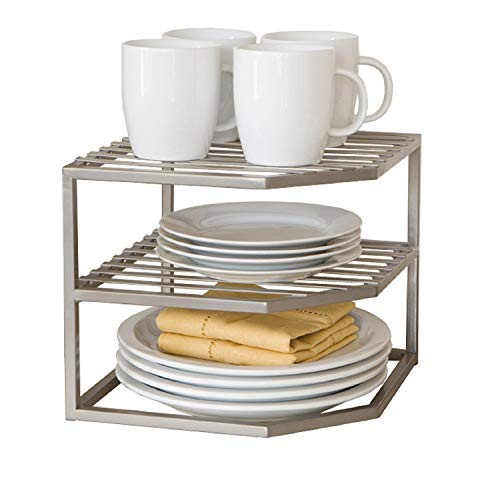 Seville Classics 2-Tier Corner Shelf Counter and Cabinet Organizer, Platinum | Amazon (US)