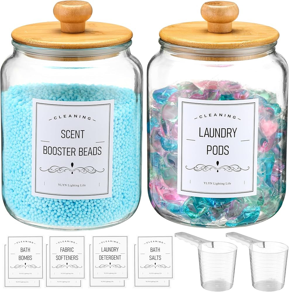 Laundry Pods Container With Airtight Bamboo Lid, Glass Jars for Laundry Room Organization Jar, 1/... | Amazon (US)