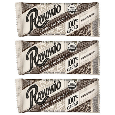 Rawmio, Organic Raw Chocolate Bar, Unsweetened, 100% Cacao, 3 Bars, 1.1 oz (30 g) Each | iHerb