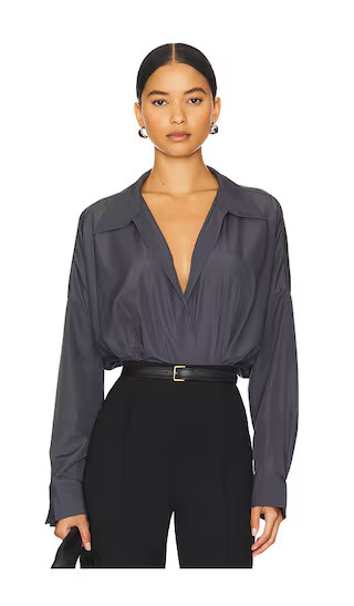 Oversized Boyfriend Shirt Bodysuit in Charcoal | Revolve Clothing (Global)