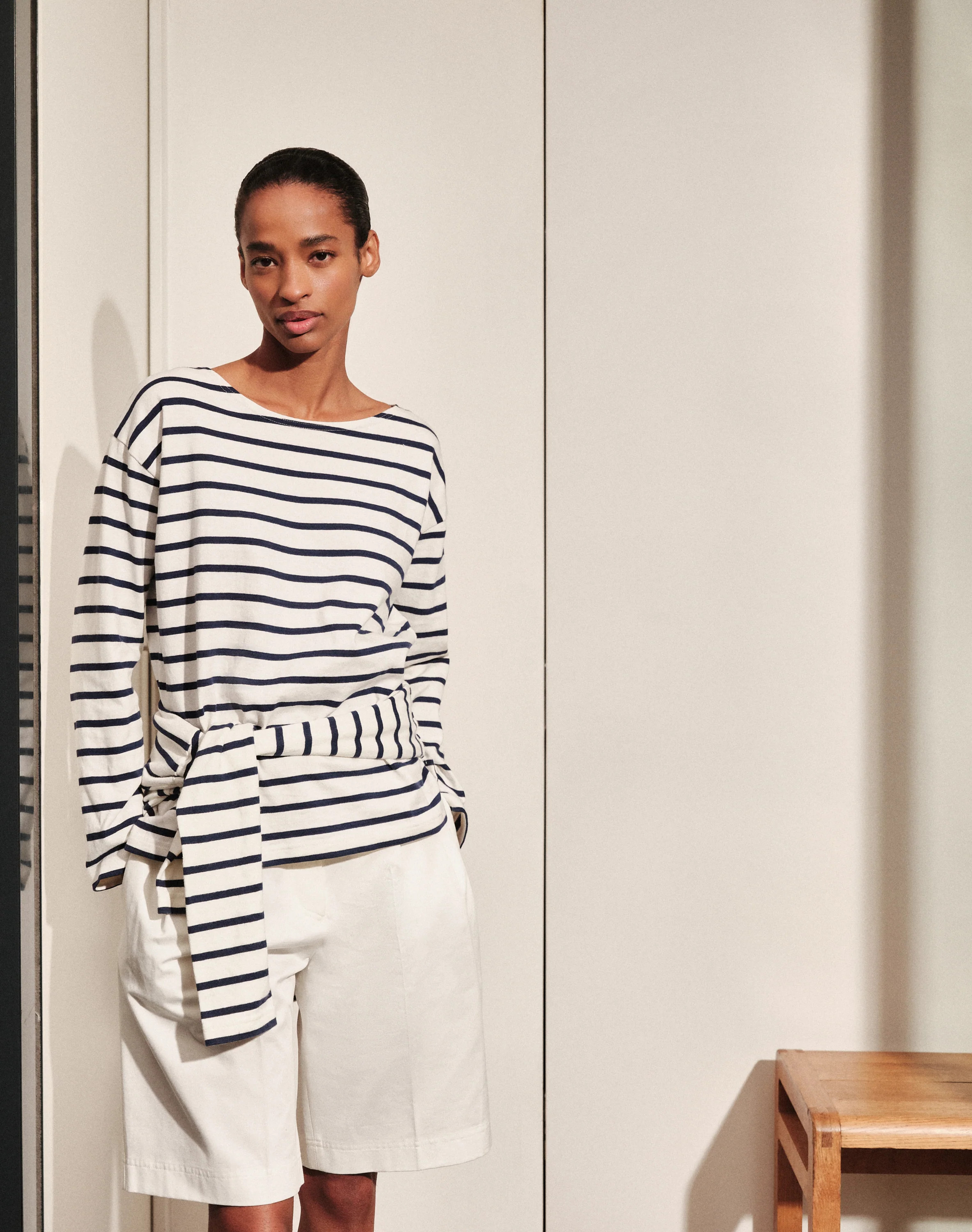 Navygrey Women | The BRETON 01 | Luxury Organic Cotton | Ecru White and Ink Blue Stripe | Navygre... | Navygrey