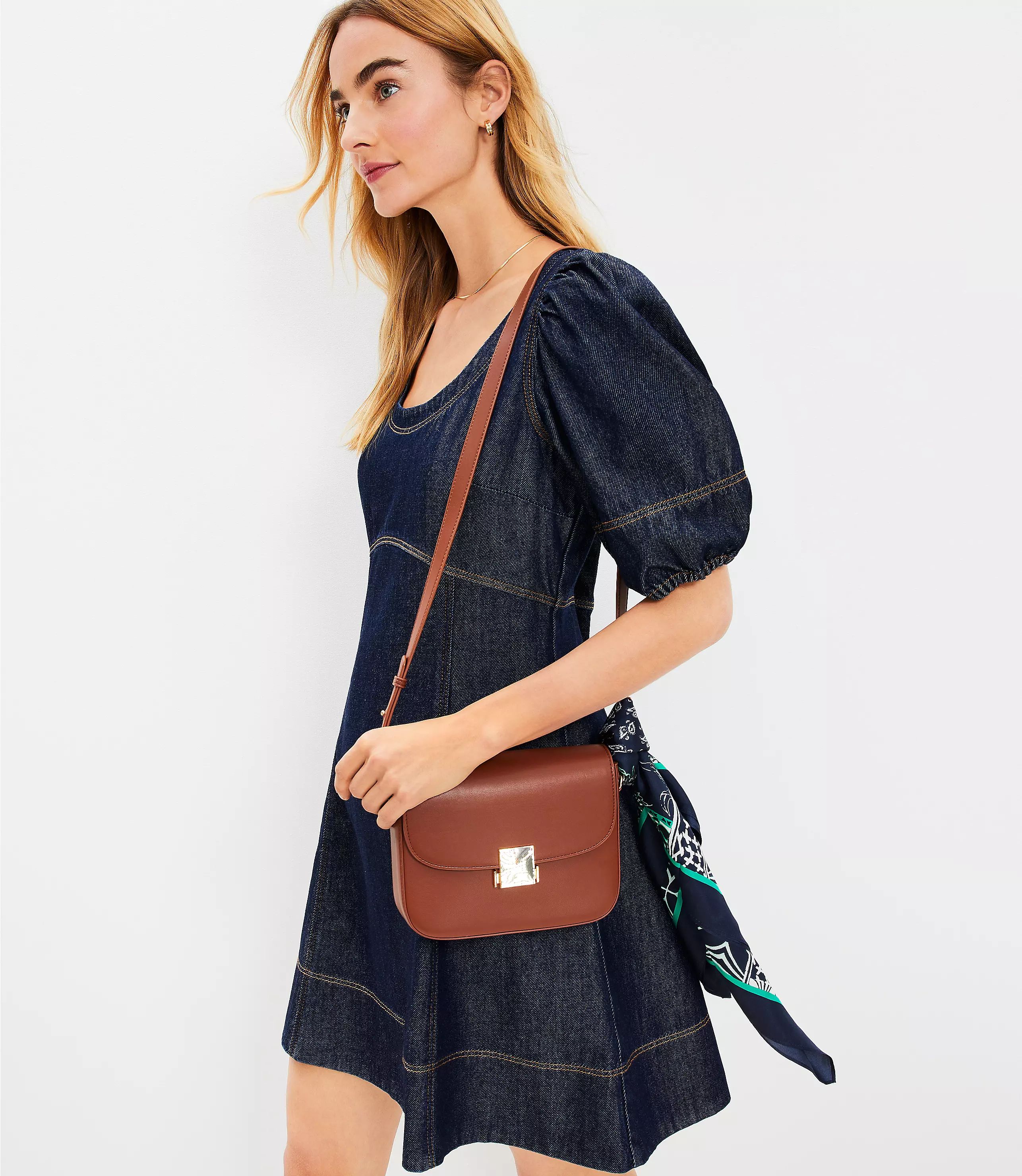 Denim Puff Sleeve Swing Dress | LOFT