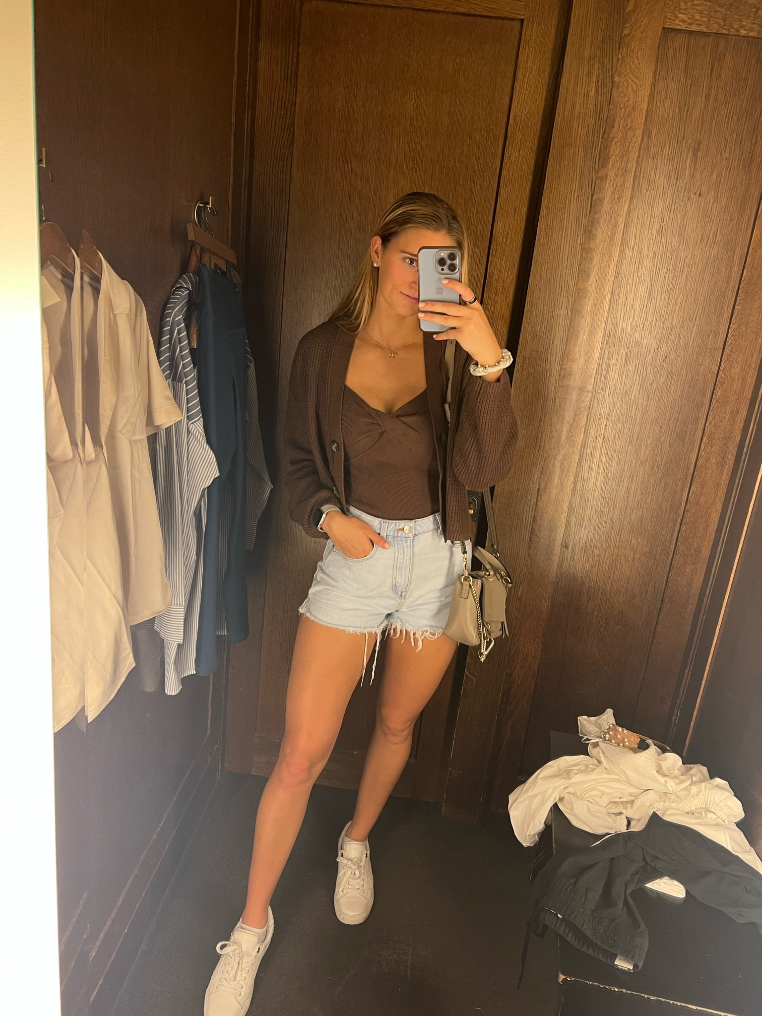 Cute outfit for the transition from summer to fall! 

Wearing size small in the top and sweater

#LTKSeasonal #LTKunder100 #LTKstyletip