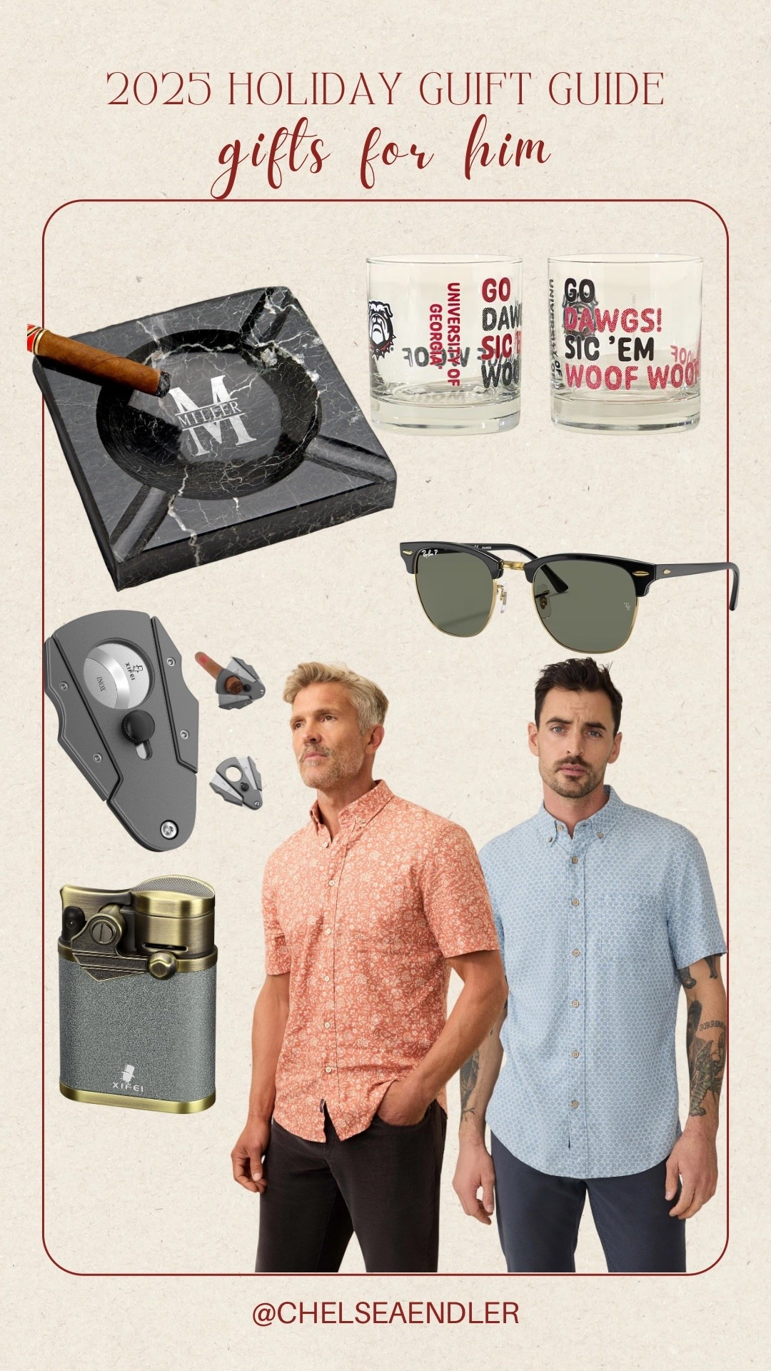 Gift guide for him that he will love! 

#giftguideforhim #giftsforhim #fahertymens #cigars #cigaraccessories #cigarlighter #raybans #sunglasses #whiskeyglasses #sportsglassware  #collegefootball #nfl #giftsforboyfriend #giftsforhusband #giftsfordad 

#LTKMens #LTKGiftGuide #LTKHoliday